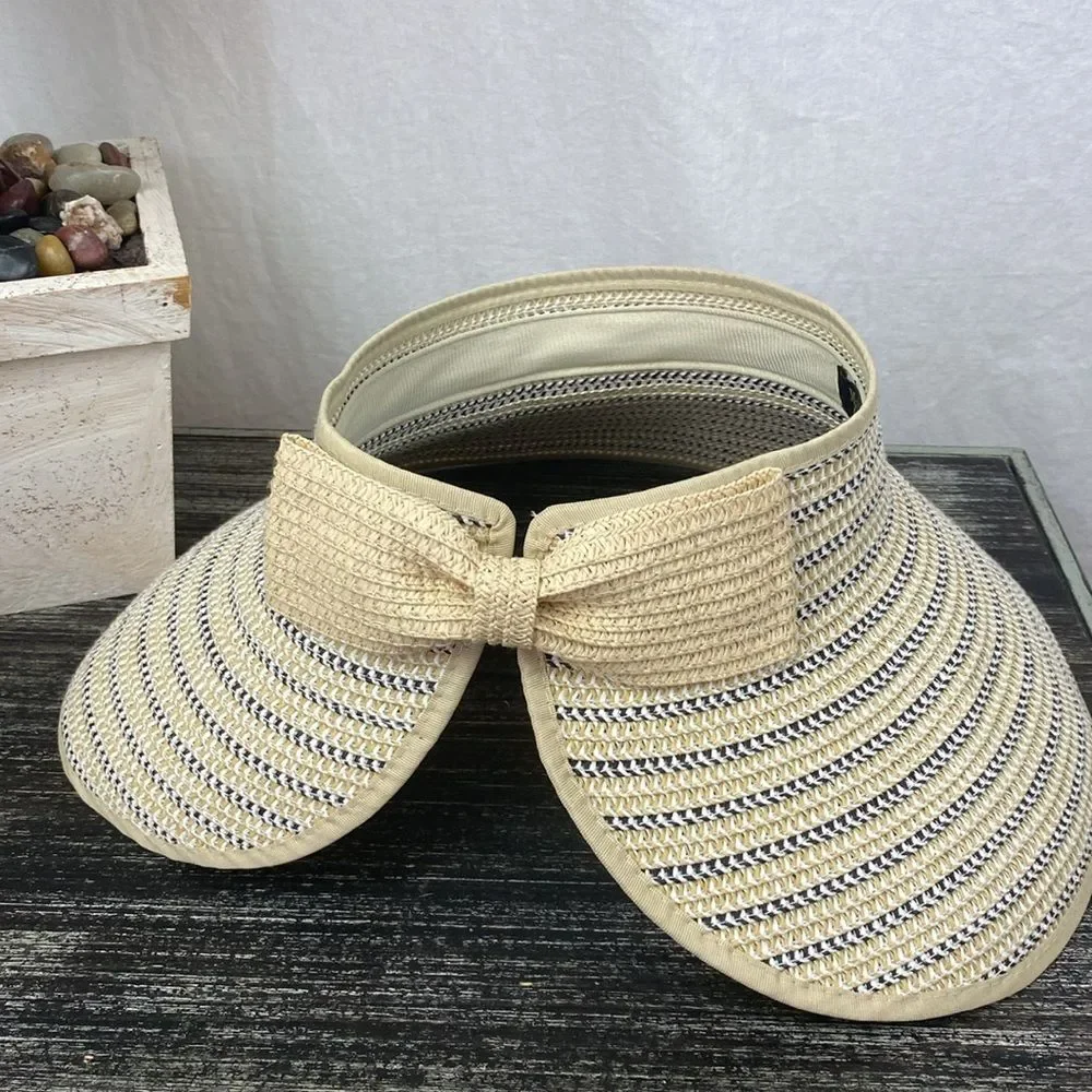 Magid Hats Tan & Blue Woven Rolled Visor Travel Hat NEW